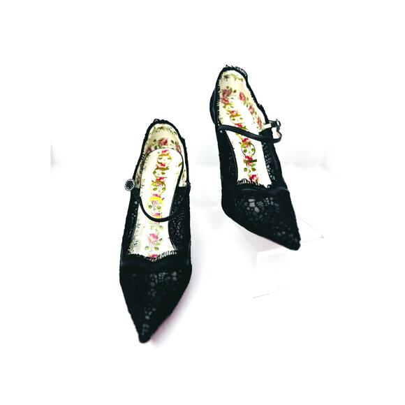 Gucci Women's Virginia Leather and Lace Mary Jane Pointed Toe Pumps sz EU 39.5 - Picture 7 of 11